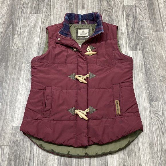 LEGENDARY WHITETAILS Zip & Snap Toggle Buttons Maroon Quilted Vest Women's Small - Picture 4 of 11